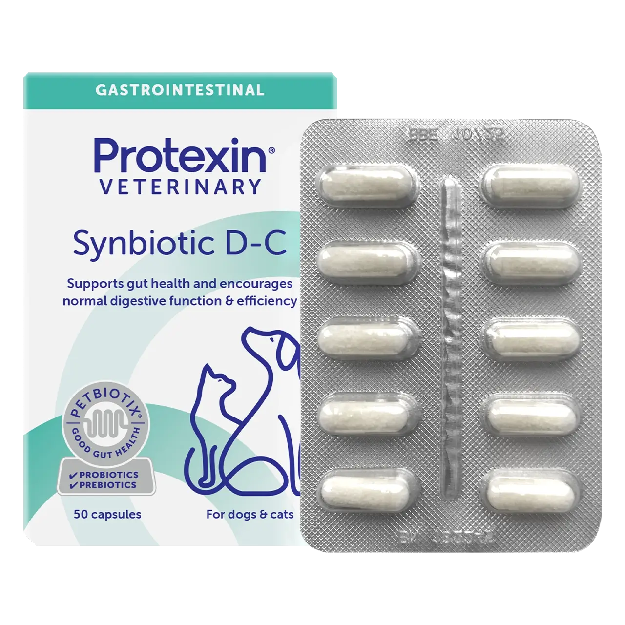 protexin-synbiotic-d-c-aliment-complementaire 50 capsules complément alimentaire de Protexin pour maintenir l’équilibre de la flore intestinale chez les chiens et les chats