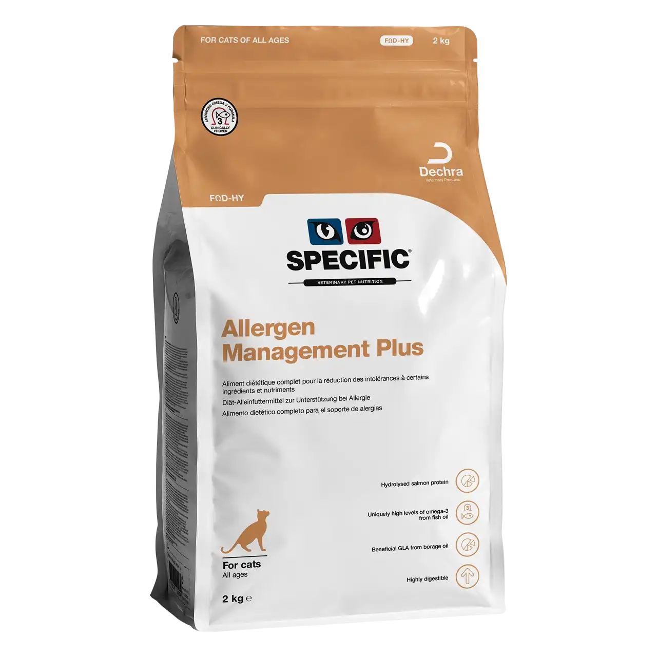 specific-fod-hy-allergen-management-plus-aliments-pour-chats 2 kilogrammes aliment diététique de Specific pour chats, pour la réduction des intolérances à certains ingrédients et nutriments
