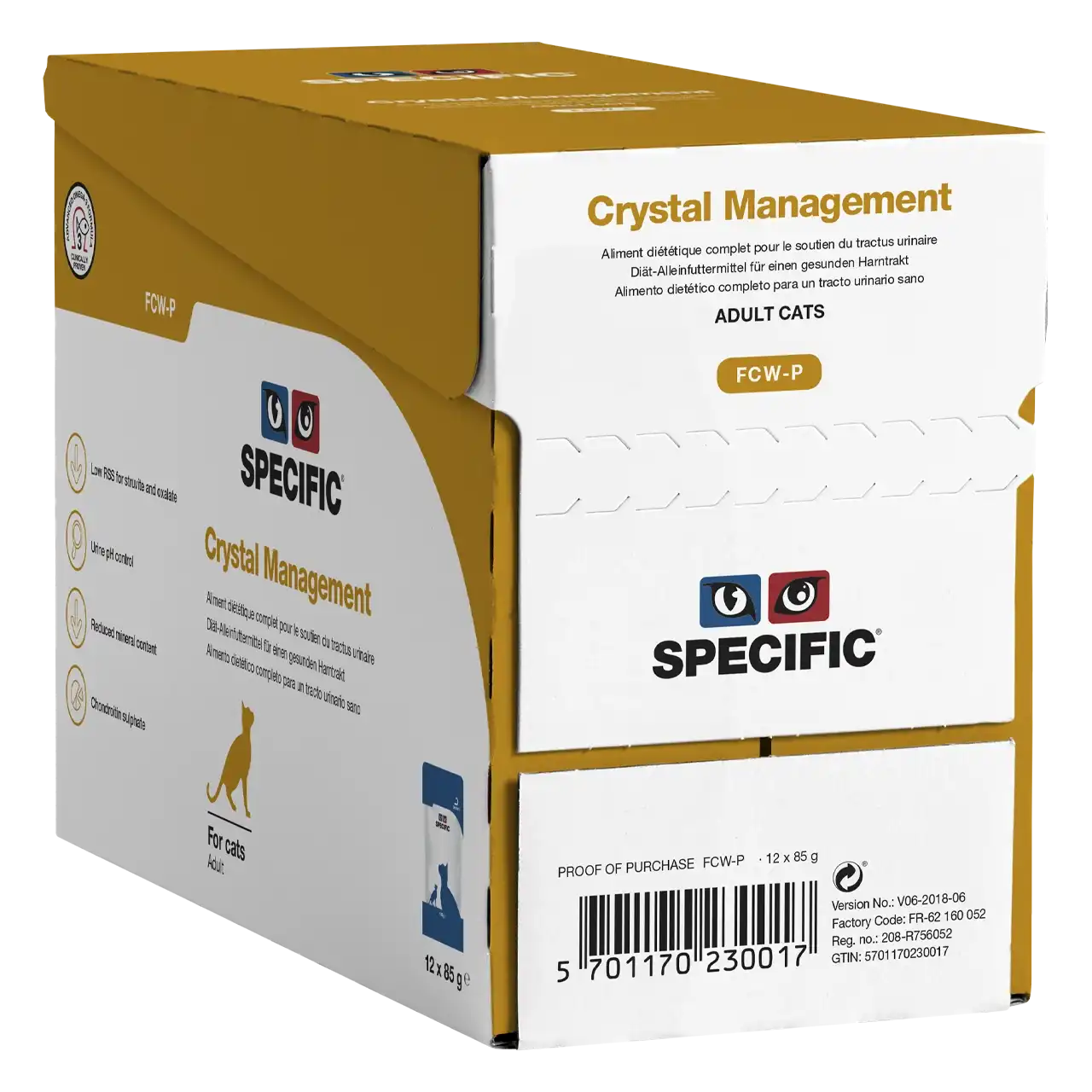 specific-fcw-p-crystal-management-aliments-pour-chats 85 grammes aliment diététique de Specific pour chats adultes, pour le soutien du tractus urinaire