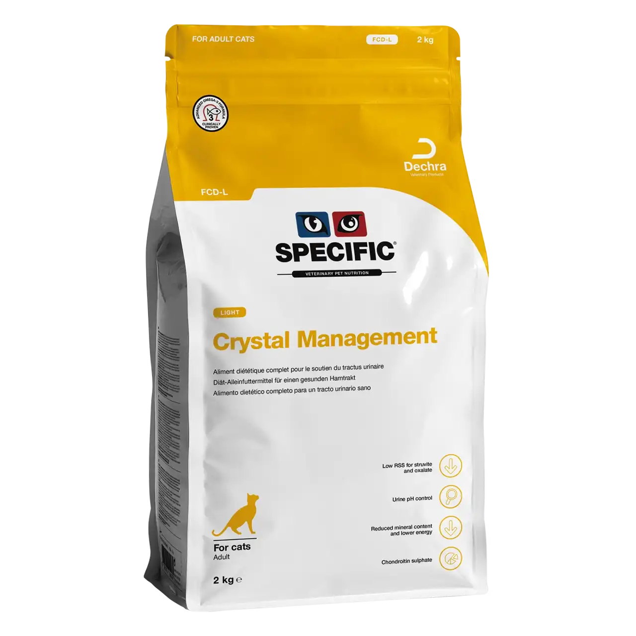 specific-fcd-l-crystal-management-light-aliments-pour-chats 2 kilogrammes aliment diététique de Specific pour chats adultes, pour le soutien du tractus urinaire