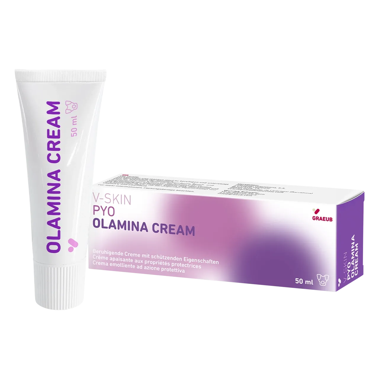 v-skin-olamina-cream-pflegeprodukt 50 Milliliter beruhigende Pflegecreme von V-Skin für Hunde und Katzen mit schützenden Eigenschaften