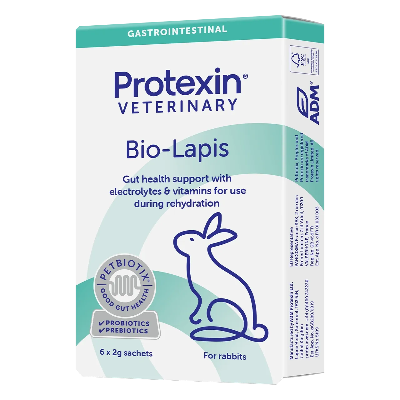 6 sachets aliment complémentaire de Protexin pour restaurer la flore intestinale chez les lapins