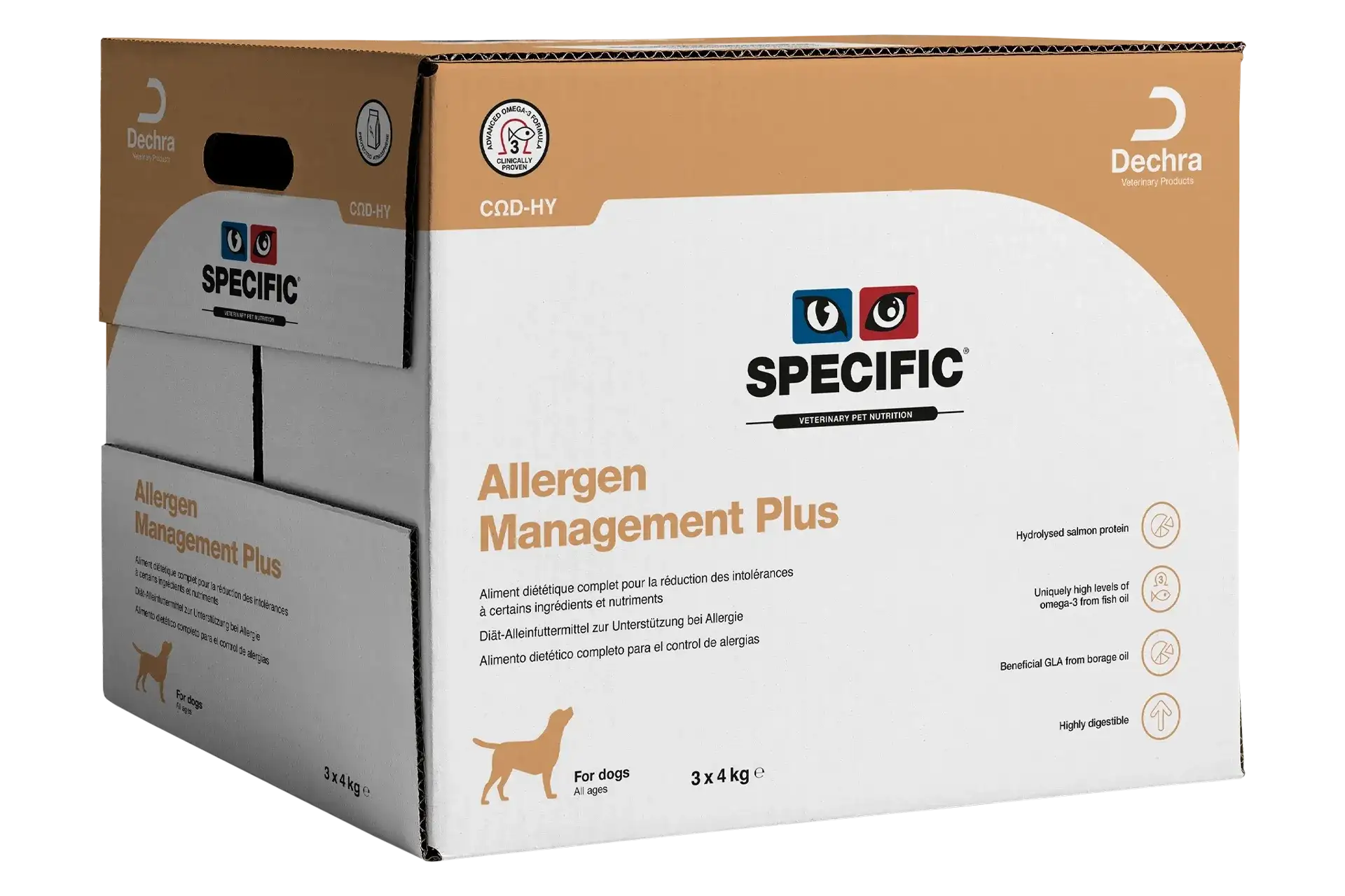 specific-cod-hy-allergen-management-plus-aliments-pour-chiens 4 kilogrammes aliment diététique de Specific pour chiens, pour la réduction des intolérances à certains ingrédients et nutriments
