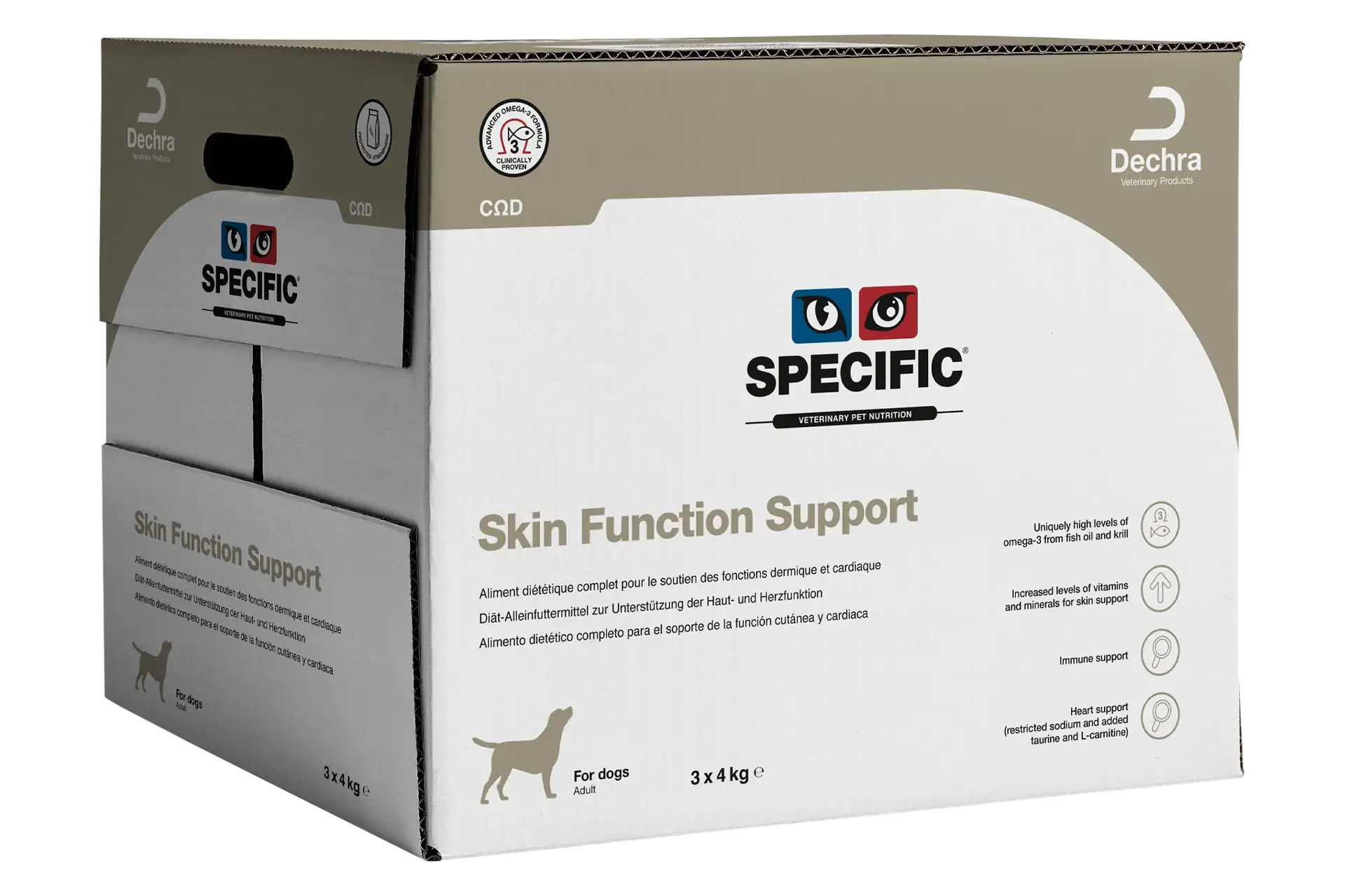 specific-cod-skin-function-support-aliments-pour-chiens 4 kilogrammes aliment diététique de Specific pour chiens adultes, pour le soutien des fonctions dermique et cardiaque