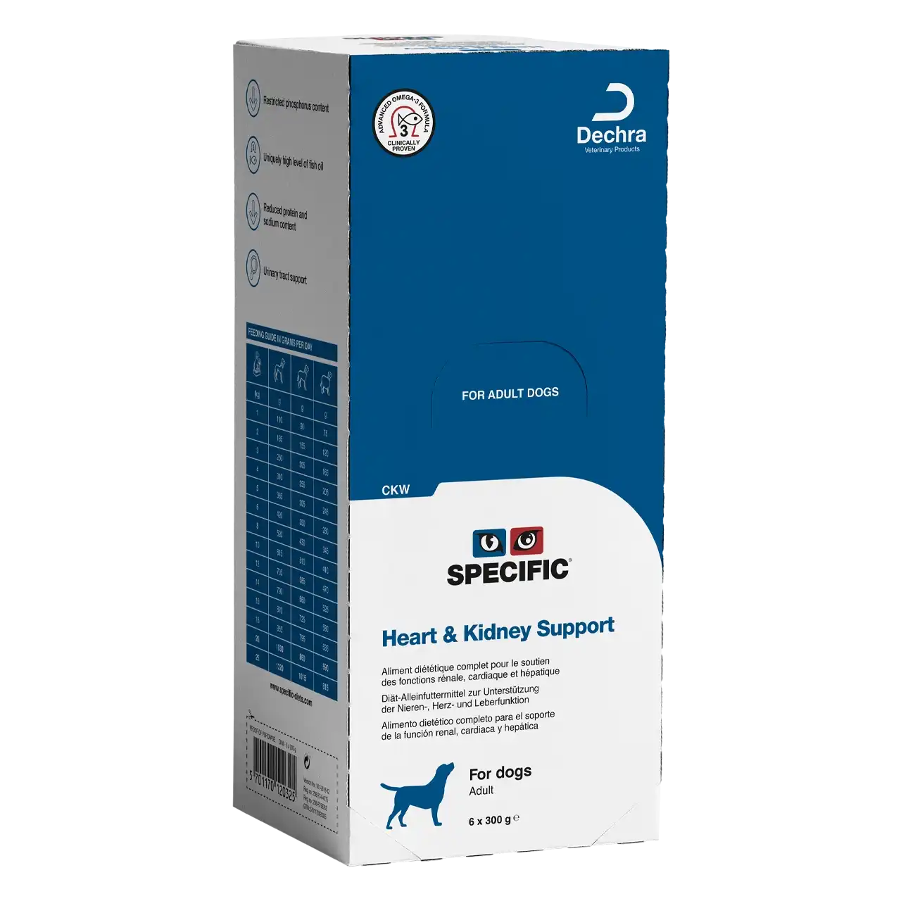 specific-ckw-heart-and-kidney-support-aliments-pour-chiens 300 grammes aliment diététique de Specific pour chiens adultes, pour le soutien des fonctions rénale, cardiaque et hépatique