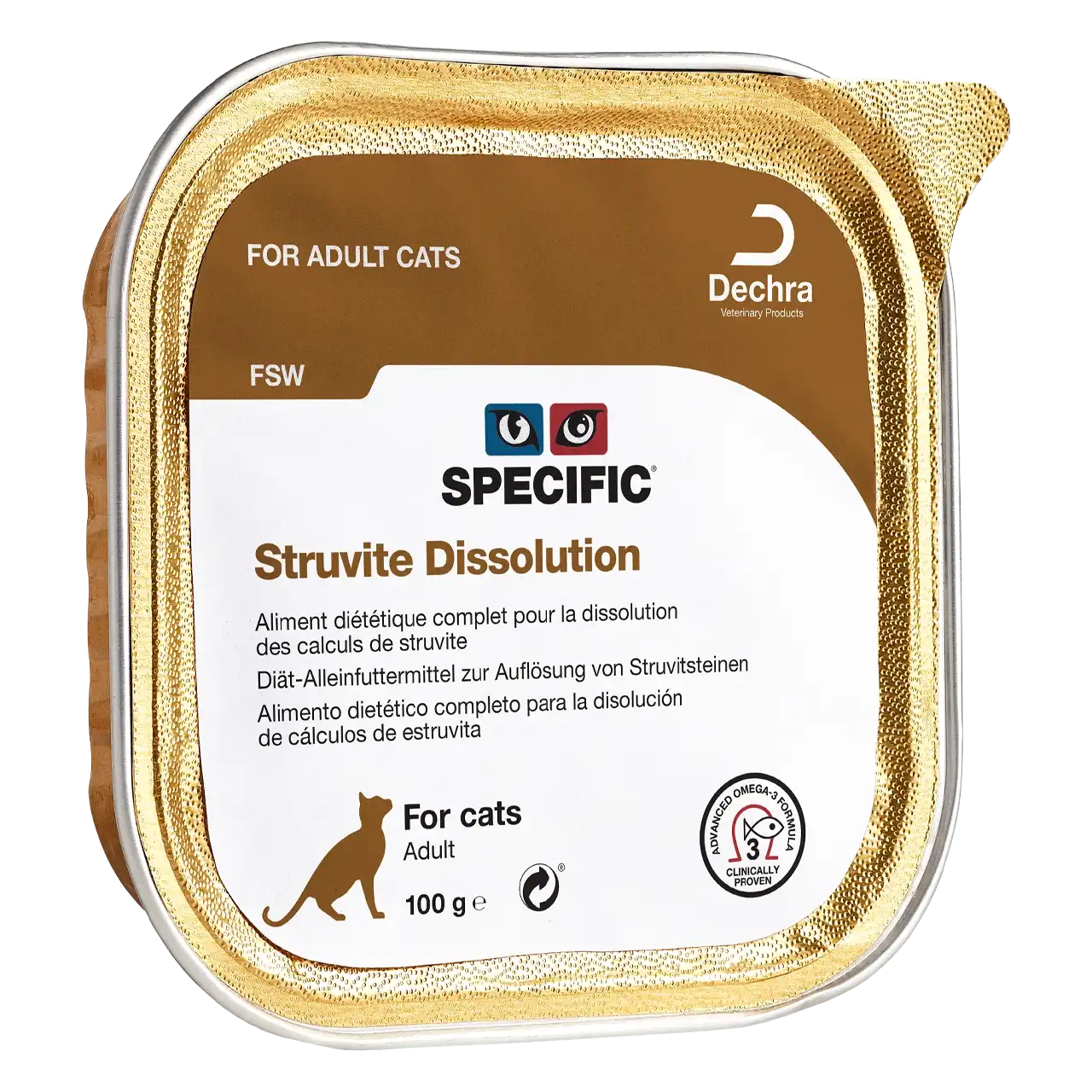 specific-fsw-struvite-dissolution-aliments-pour-chats 100 grammes aliment diététique de Specific pour chats adultes, pour la dissolution des calculs de struvite