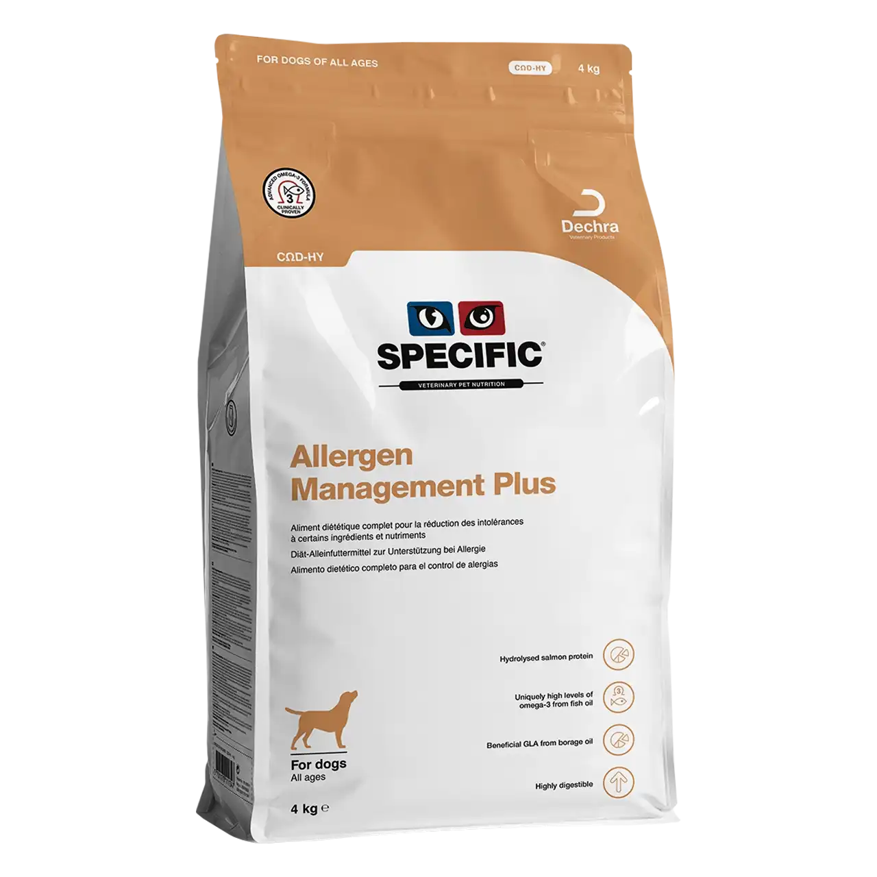 specific-cod-hy-allergen-management-plus-aliments-pour-chiens 4 kilogrammes aliment diététique de Specific pour chiens, pour la réduction des intolérances à certains ingrédients et nutriments