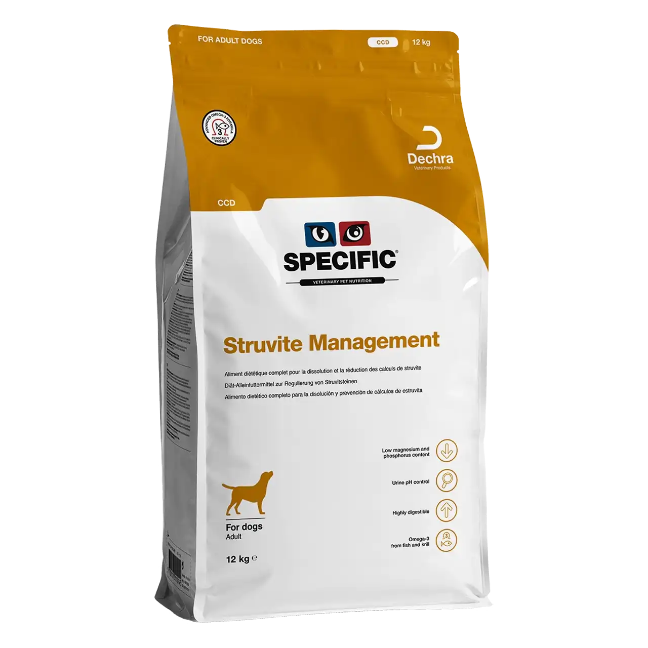 specific-ccd-struvite-management-aliments-pour-chiens 12 kilogrammes aliment diététique de Specific pour chiens adultes, pour la dissolution et la prévention des calculs de struvite
