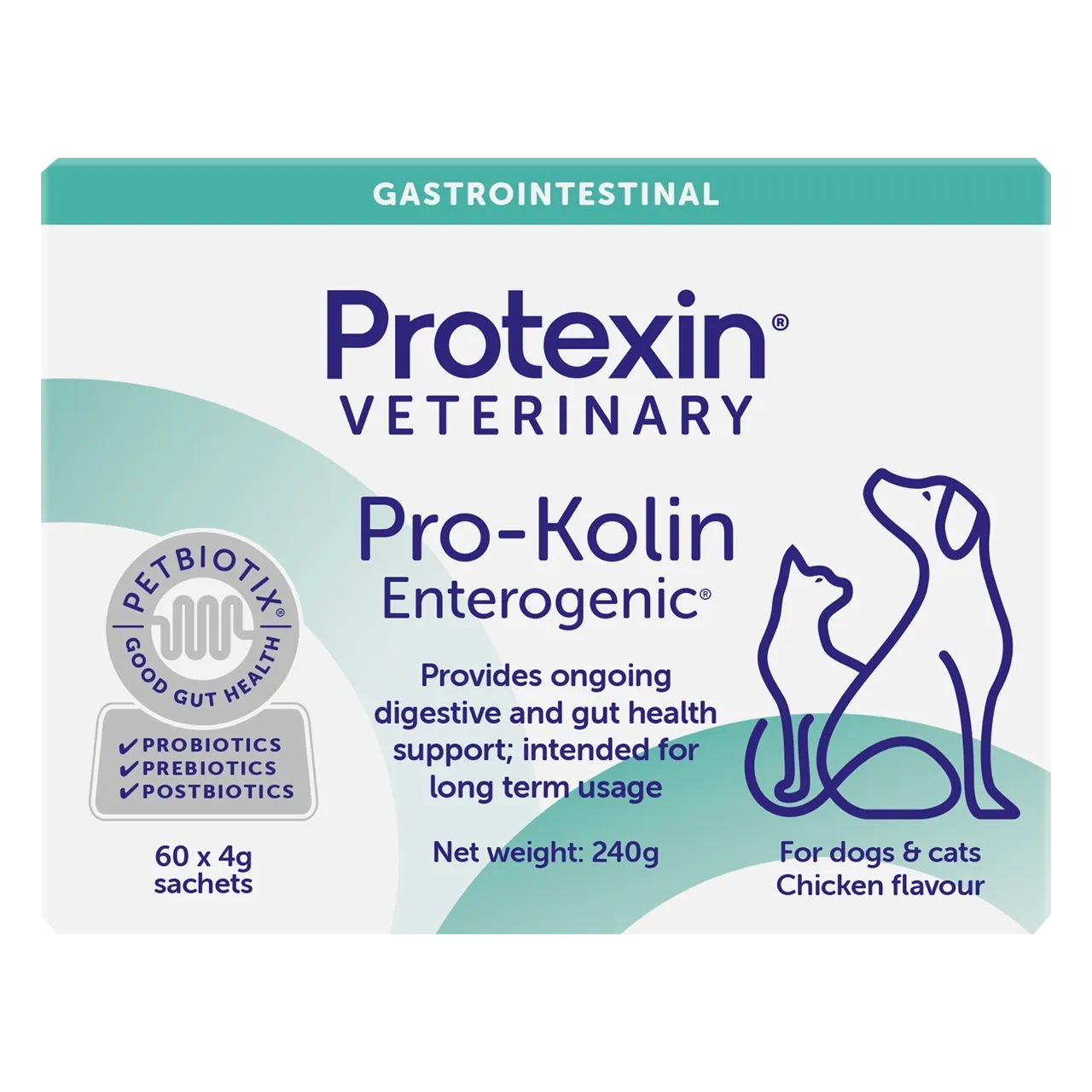 protexin-pro-kolin-enterogenic-aliment-complementaire 240 grammes de complément alimentaire protexin pour chiens et chats, pour soutenir la santé intes-tinale