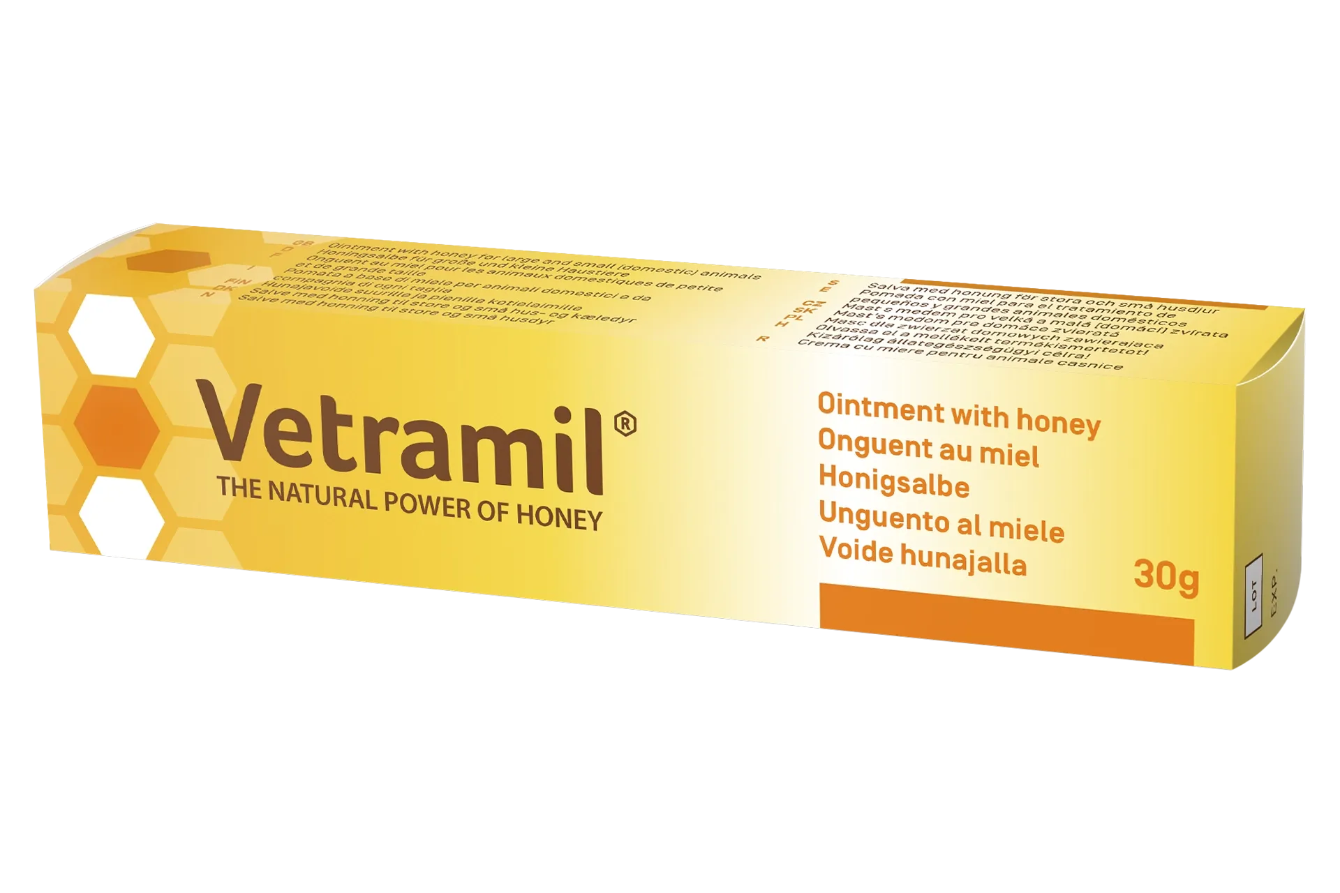 vetramil-ointment-onguent-au-miel 30 grammes de onguent au miel de Vetramil pour chiens, chats et chevaux, pour la peau abîmée