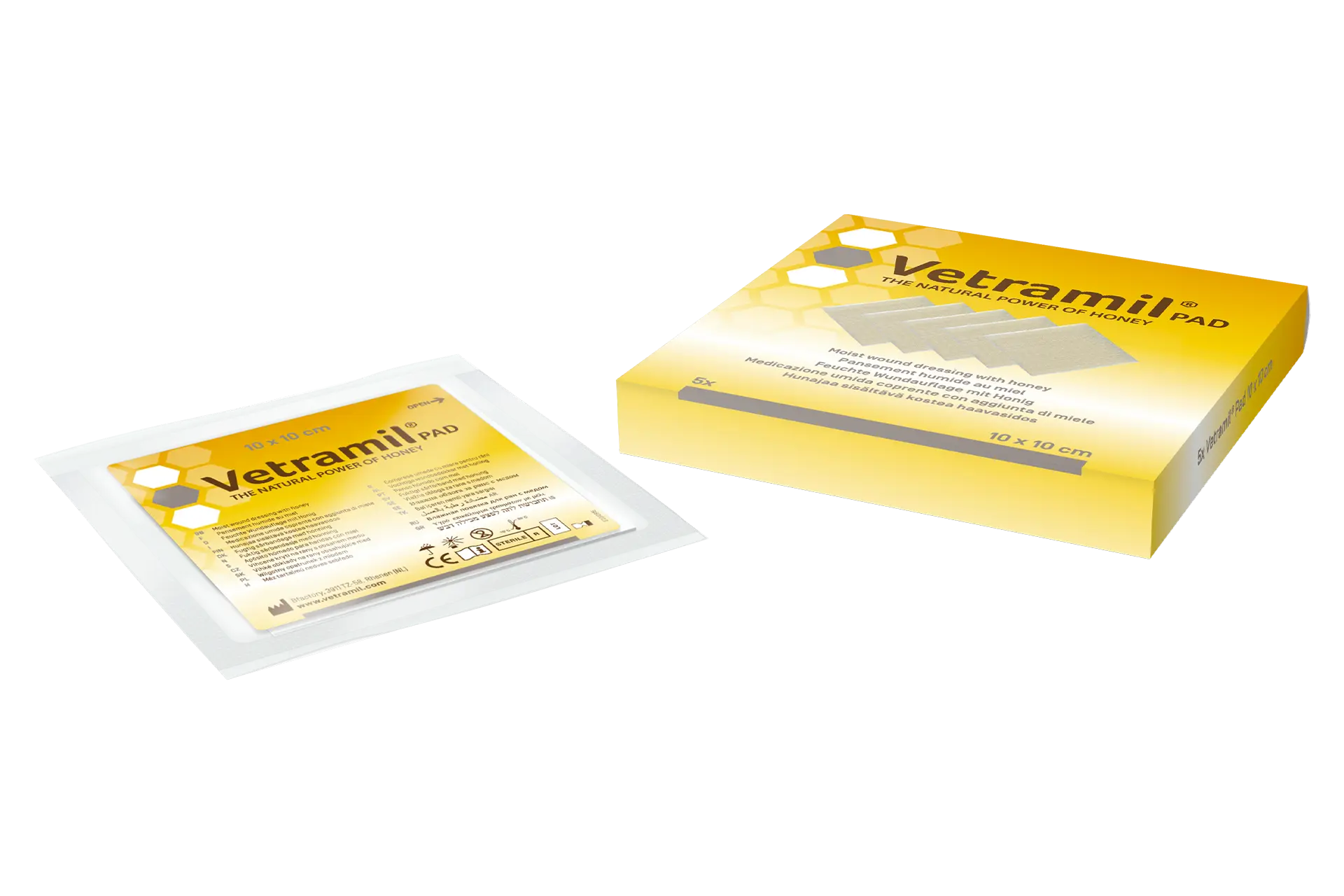 vetramil-pad-au-miel 5 pads de pansement au miel de Vetramil pour chiens, chats et chevaux, pour couvrir les plaies superficielles