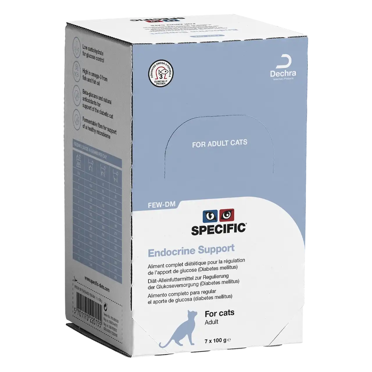 specific-few-dm-endocrine-support-aliments-pour-chats 100 grammes aliment diététique de Specific pour chats adultes, pour la régulation de l’apport de glucose (Diabetes mellitus)