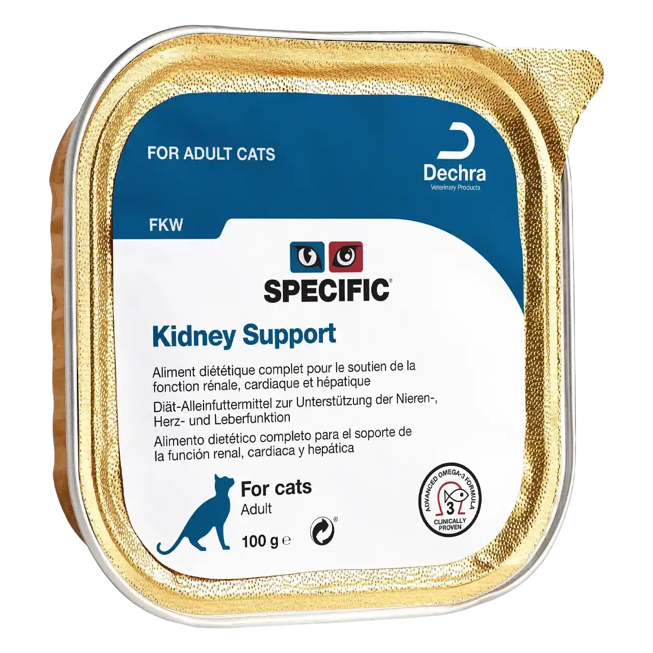 specific-fkw-kidney-support-aliments-pour-chats 100 grammes aliment diététique de Specific pour chats adultes, pour le soutien de la fonction rénale, cardiaque et hépatique