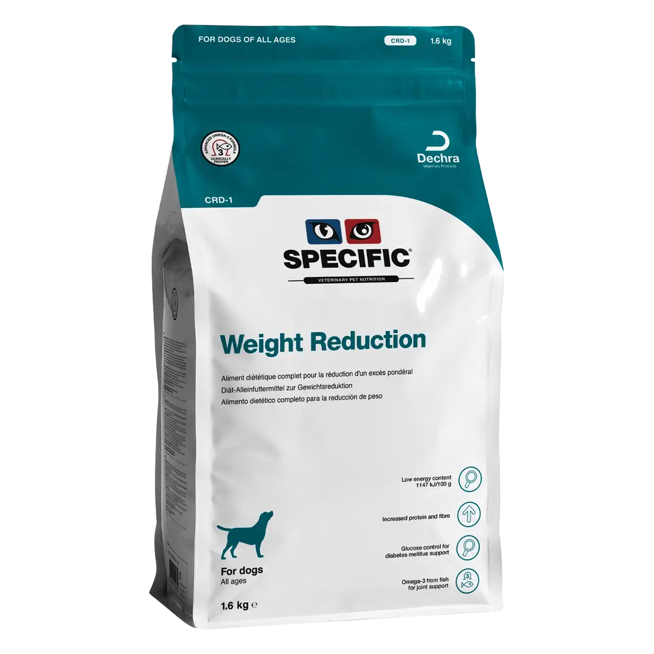 specific-crd-1-weight-reduction-aliments-pour-chiens 1600 grammes aliment diététique de Specific pour chiens, pour la réduction d’un excès pondéral