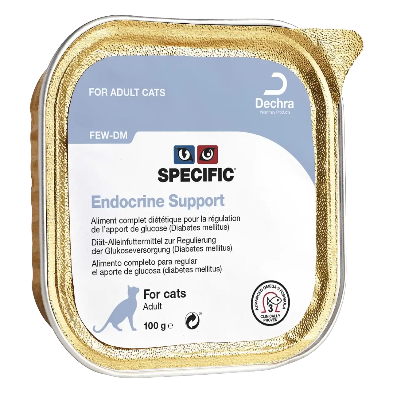 specific-few-dm-endocrine-support-aliments-pour-chats 100 grammes aliment diététique de Specific pour chats adultes, pour la régulation de l’apport de glucose (Diabetes mellitus)