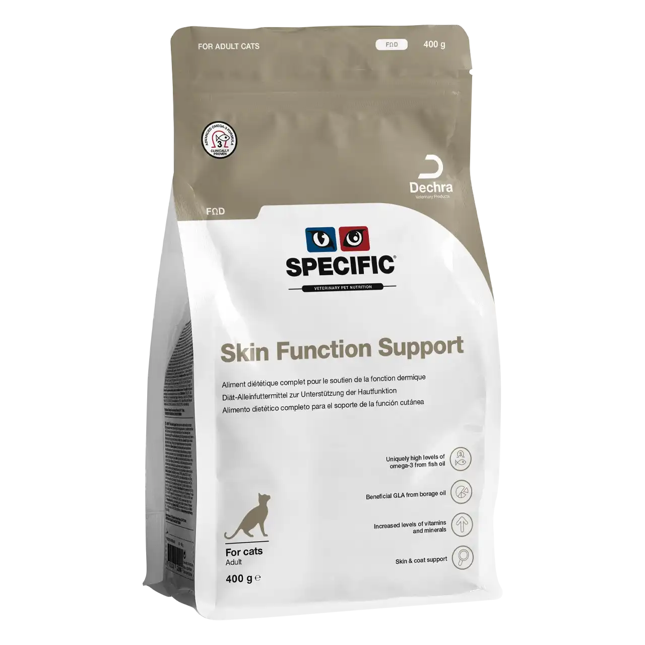 specific-fod-skin-function-support-aliments-pour-chats 400 grammes aliment diététique de Specific pour chats adultes, pour le soutien de la fonction dermique