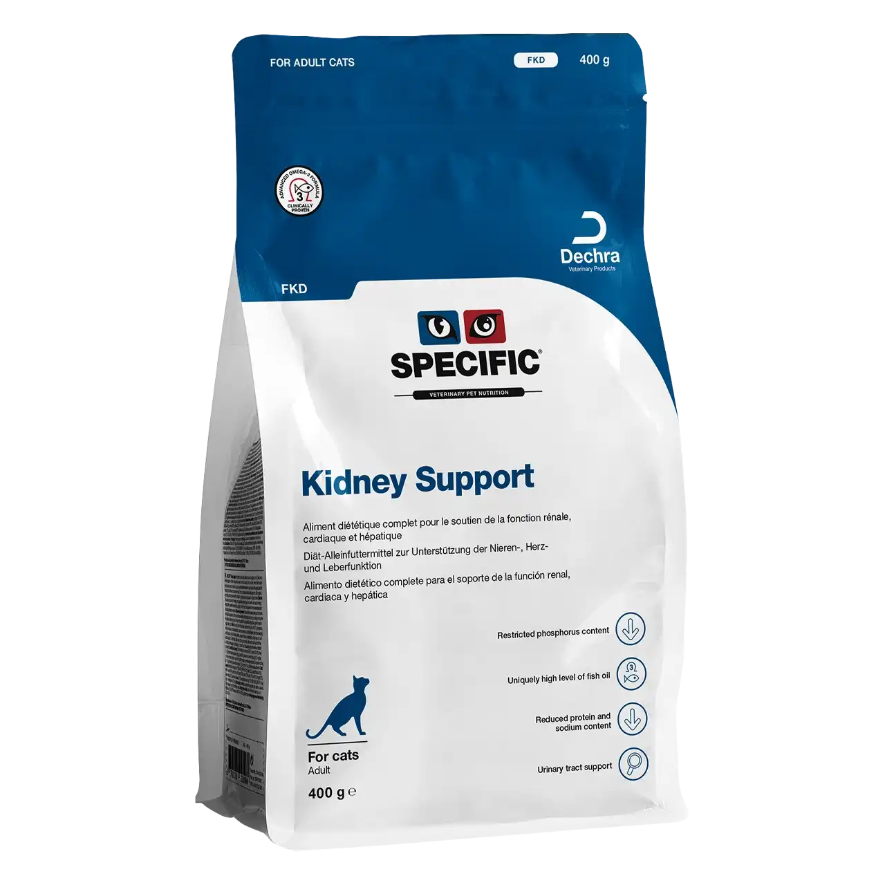 specific-fkd-kidney-support-aliments-pour-chats 400 grammes aliment diététique de Specific pour chats adultes, pour le soutien de la fonction rénale, cardiaque et hépatique