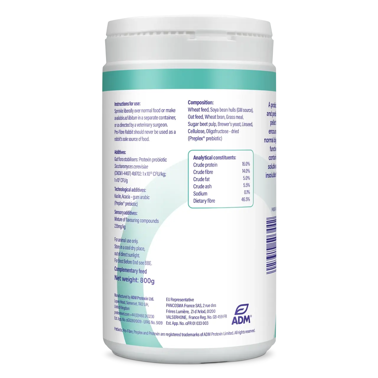 protexin-rabbit-pro-fibre-aliment-complementaire 800 grammes aliment complémentaire de Protexin pour le maintien de la flore intestinale chez les lapins