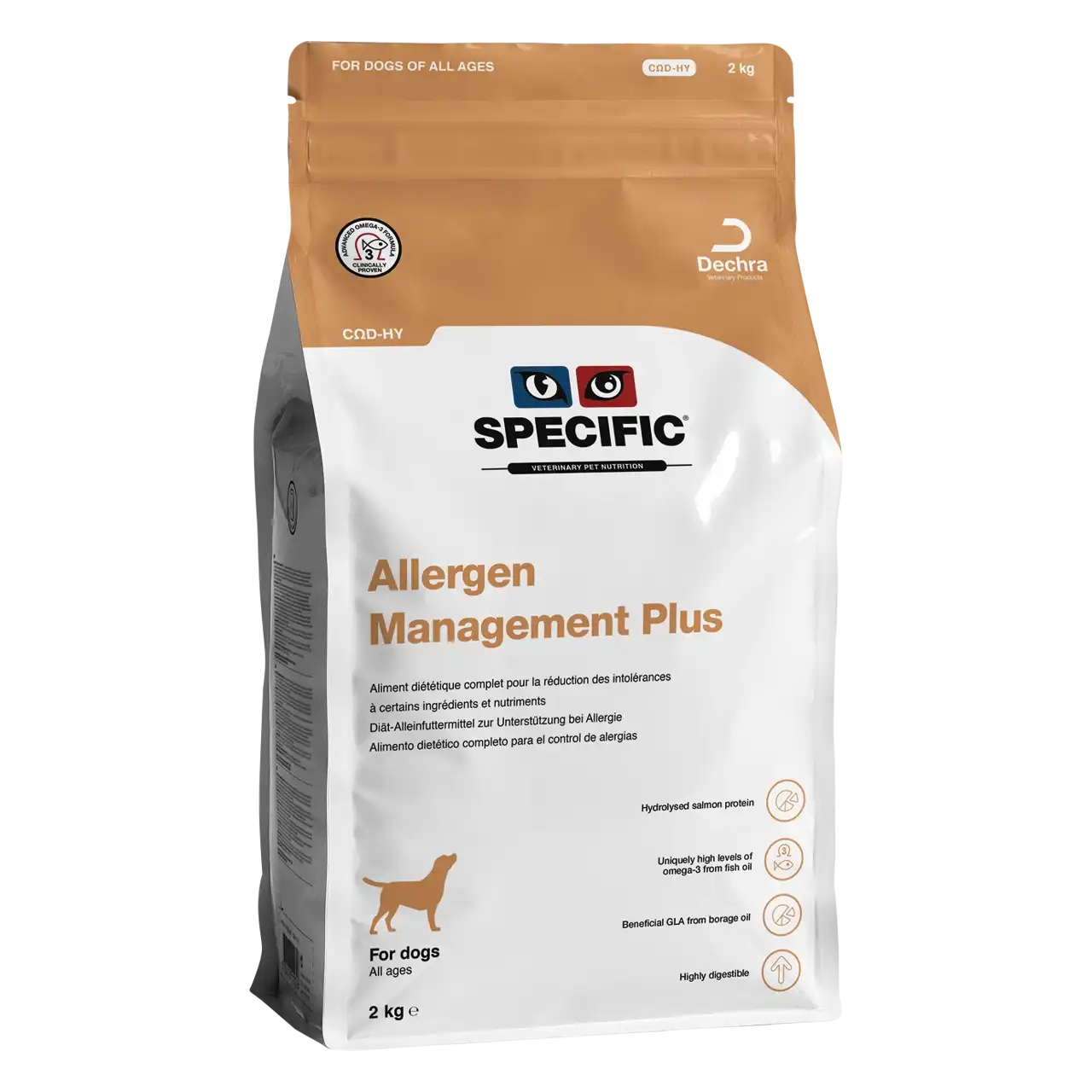 specific-cod-hy-allergen-management-plus-aliments-pour-chiens 2 kilogrammes aliment diététique de Specific pour chiens, pour la réduction des intolérances à certains ingrédients et nutriments
