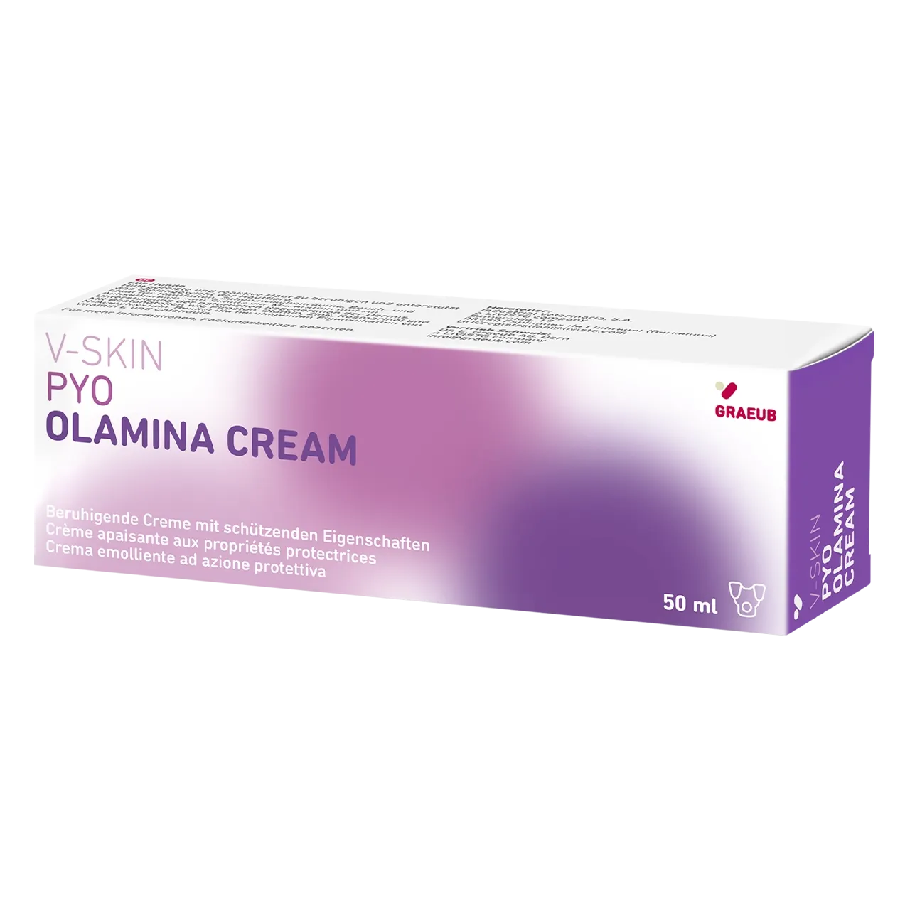 v-skin-olamina-cream-pflegeprodukt 50 Milliliter beruhigende Pflegecreme von V-Skin für Hunde und Katzen mit schützenden Eigenschaften