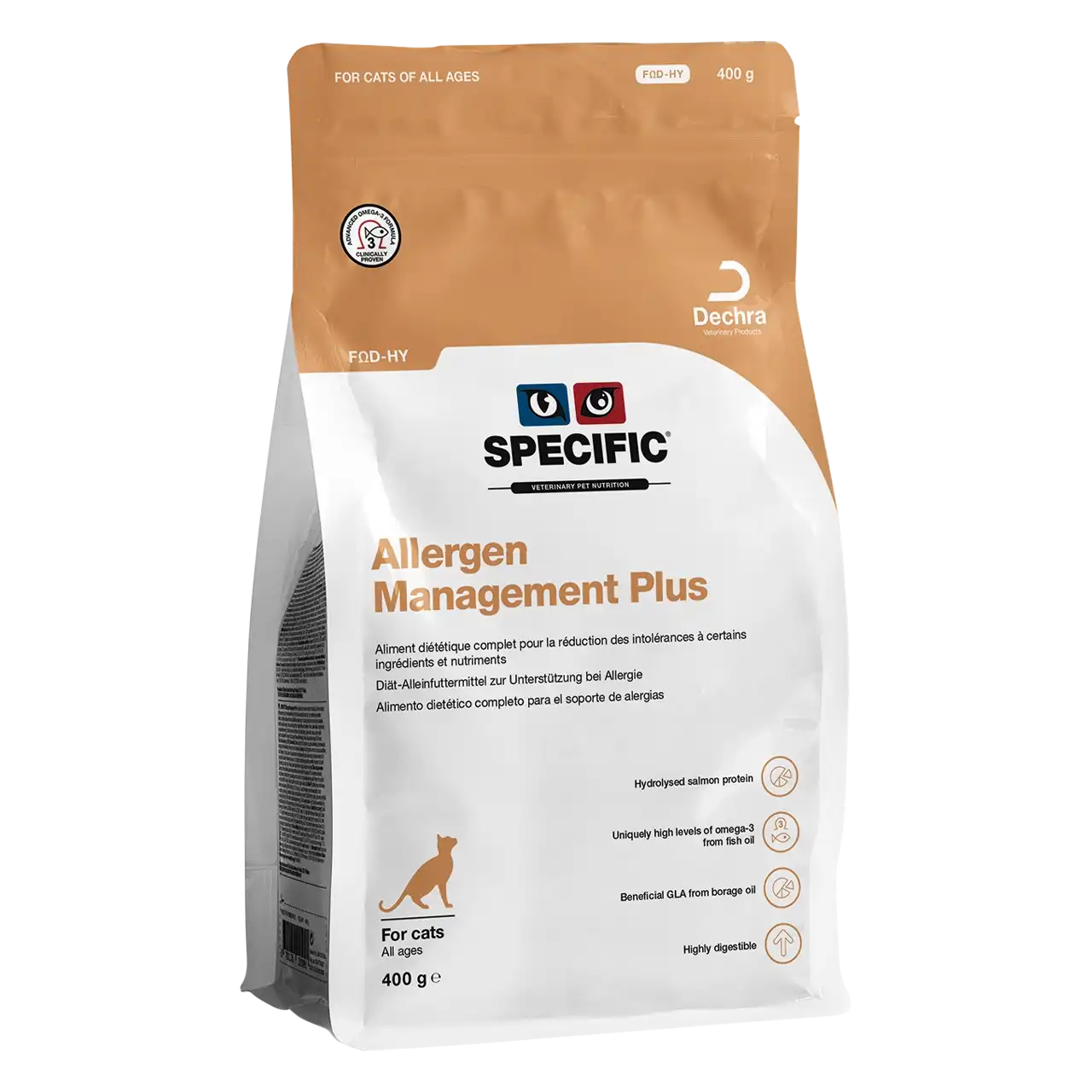 specific-fod-hy-allergen-management-plus-aliments-pour-chats 400 grammes aliment diététique de Specific pour chats, pour la réduction des intolérances à certains ingrédients et nutriments