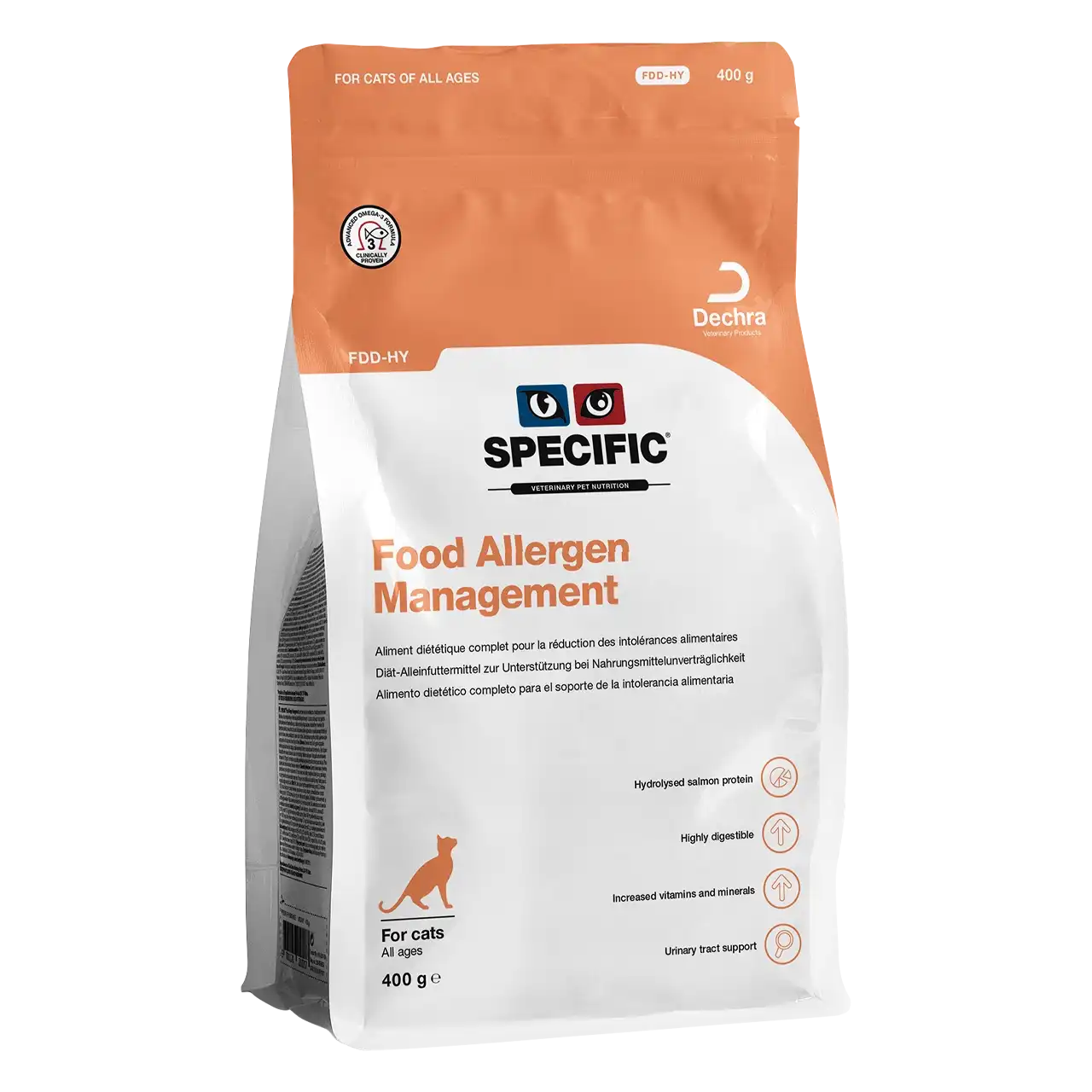 specific-fdd-hy-food-allergen-management-aliments-pour-chats 400 grammes aliment diététique de Specific pour chats, pour la réduction des intolérances alimentaires