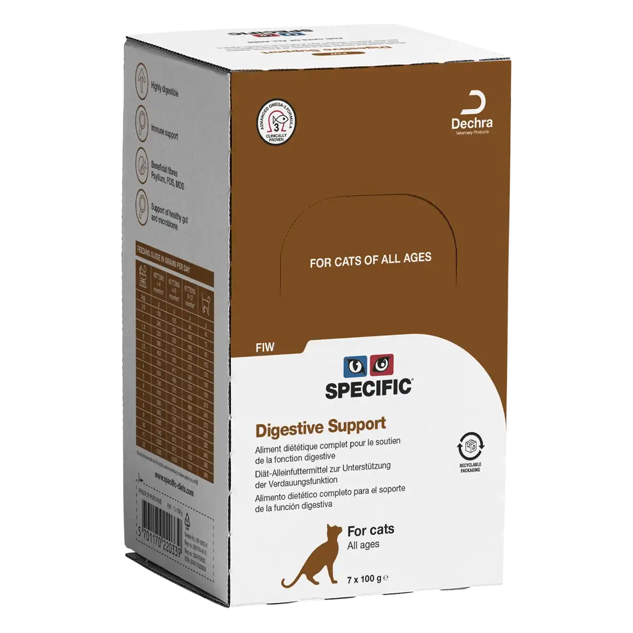 100 grammes aliment diététique de Specific pour chats, pour le soutien de la fonction digestive