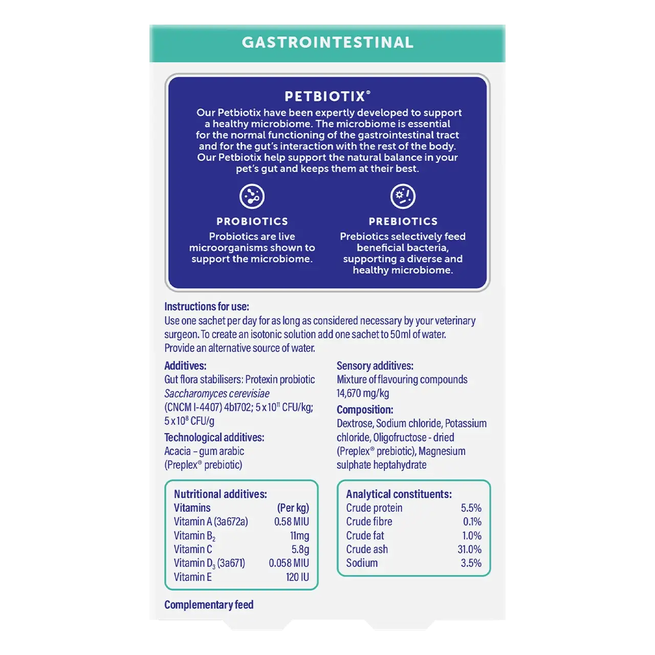 6 sachets aliment complémentaire de Protexin pour restaurer la flore intestinale chez les lapins