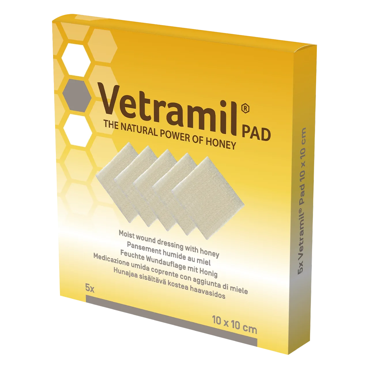 vetramil-pad-mit-honig 5 Pads Wundauflage mit Honig von Vetramil für Hunde, Katzen und Pferden zur Abdeckung oberflächlicher Wunden
