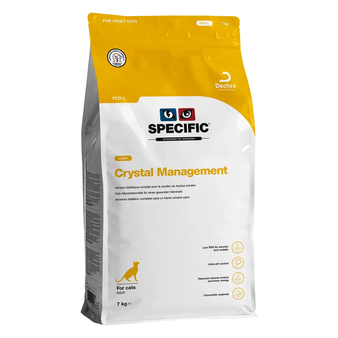 specific-fcd-l-crystal-management-light-aliments-pour-chats 7 kilogrammes aliment diététique de Specific pour chats adultes, pour le soutien du tractus urinaire