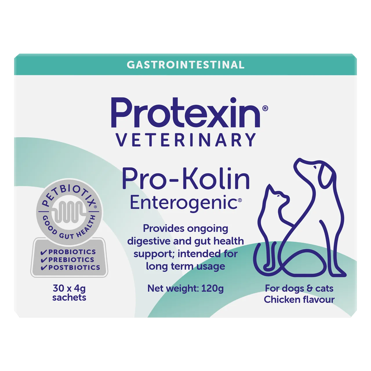 protexin-pro-kolin-enterogenic-aliment-complementaire 120 grammes de complément alimentaire protexin pour chiens et chats, pour soutenir la santé intes-tinale