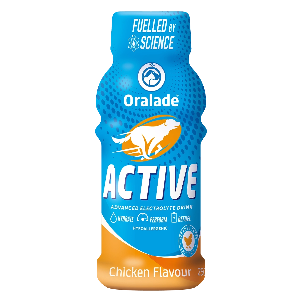 oralade-active-chicken-isotonisches-getraenk 250 Milliliter isotonisches Getränk von Oralade für Hunde, für die Zufuhr von Flüssigkeit und Elektrolyten