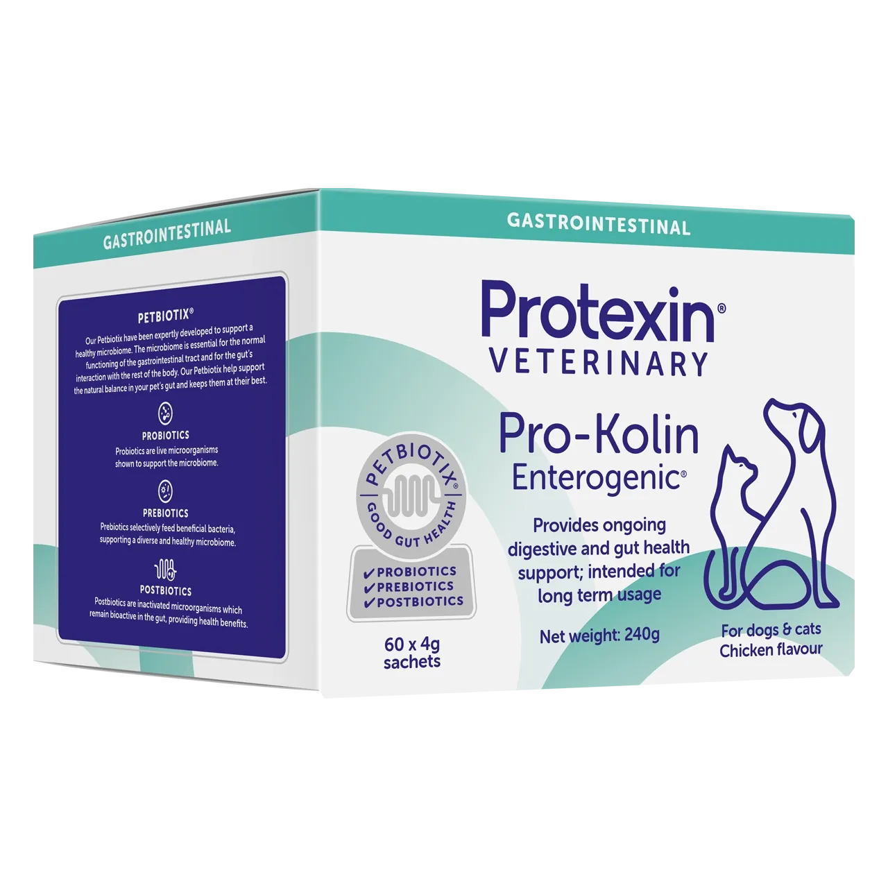 protexin-pro-kolin-enterogenic-aliment-complementaire 240 grammes de complément alimentaire protexin pour chiens et chats, pour soutenir la santé intes-tinale