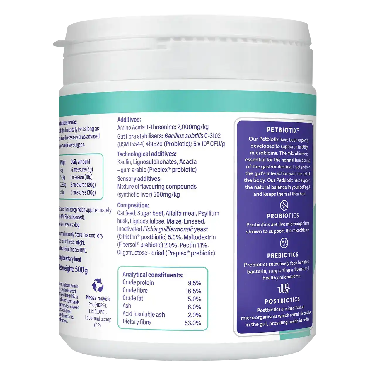 protexin-fibre-advanced-aliment-complementaire 500 grammes aliment complémentaire de Protexin pour chiens, pour soutenir une fonction digestive normale et la santé intestinale