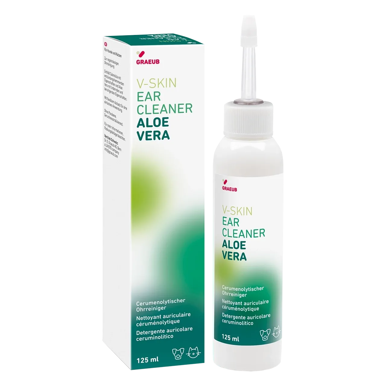 v-skin-ear-cleaner-aloe-vera-nettoyant-pour-oreilles 125 millilitres nettoyant auriculaire de V-Skin pour chiens et chats pour nettoyer le canal auditif
