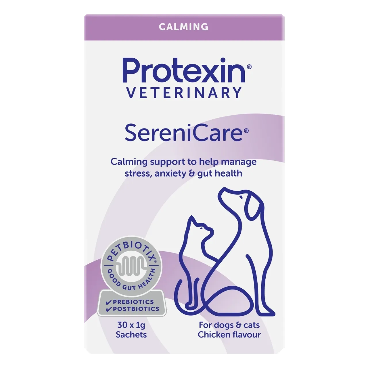 protexin-serenicare-aliment-complementaire 30 grammes de complément alimentaire protexin pour chiens et chats, destiné à réduire le stress et l’anxiété