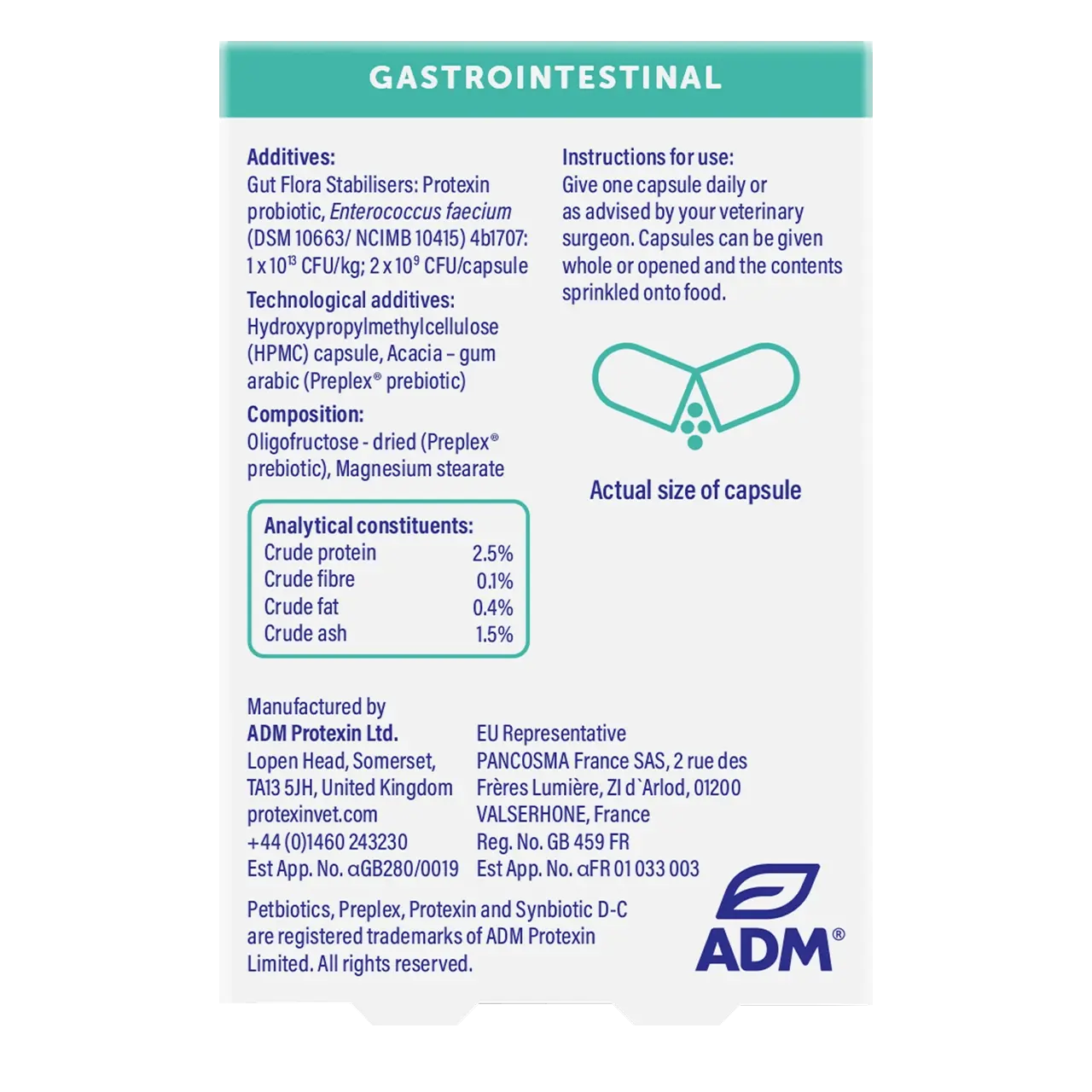 protexin-synbiotic-d-c-aliment-complementaire 50 capsules complément alimentaire de Protexin pour maintenir l’équilibre de la flore intestinale chez les chiens et les chats