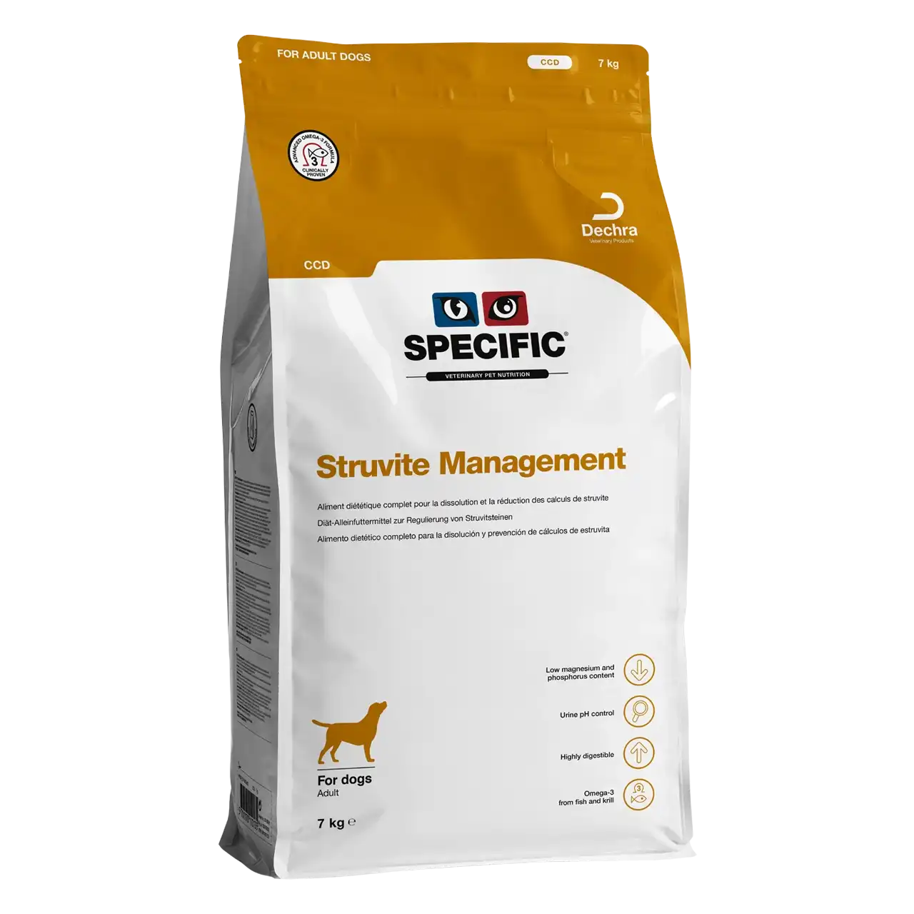 specific-ccd-struvite-management-aliments-pour-chiens 7 kilogrammes aliment diététique de Specific pour chiens adultes, pour la dissolution et la prévention des calculs de struvite